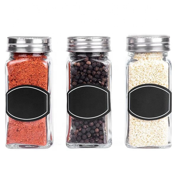 4oz Empty Square Spice Bottles with Shaker Lids and Airtight Metal Caps