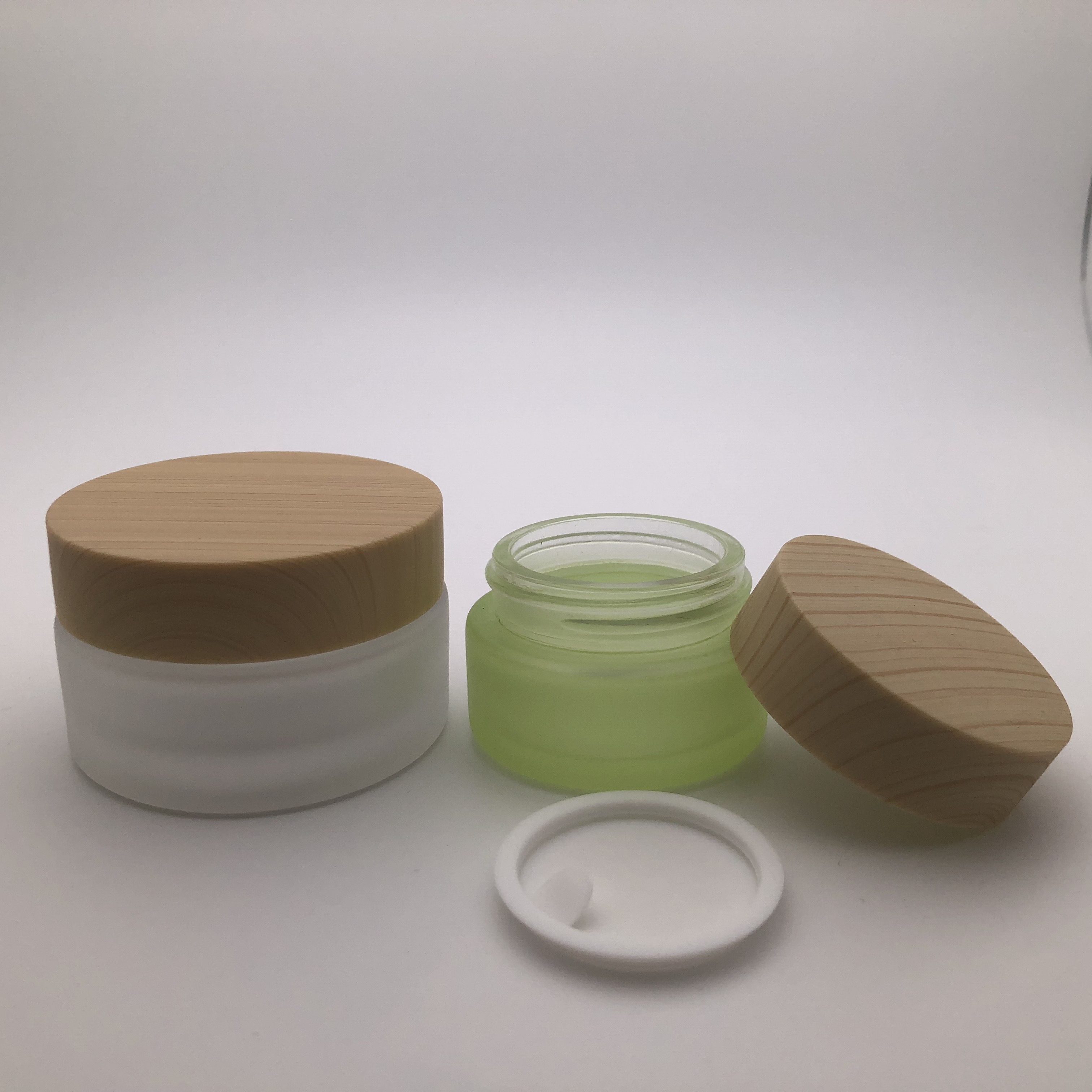 4oz Frosted Green Glass Jar With Bamboo Lids
