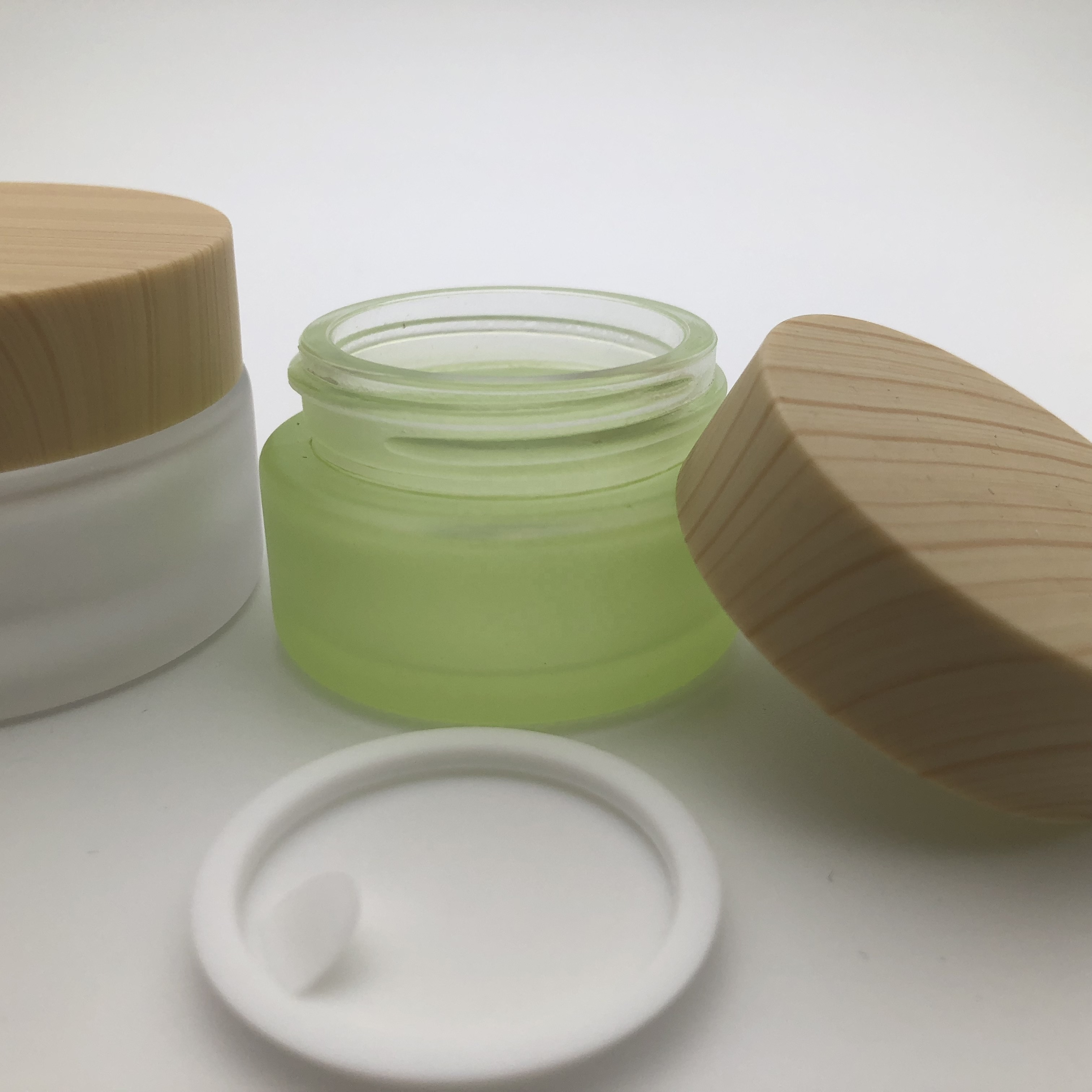 4oz Frosted Green Glass Jar With Bamboo Lids