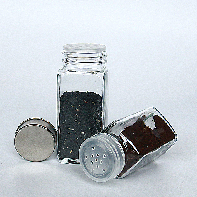 4oz Glass French Square Spice Jar with Shaker and Silver Lid