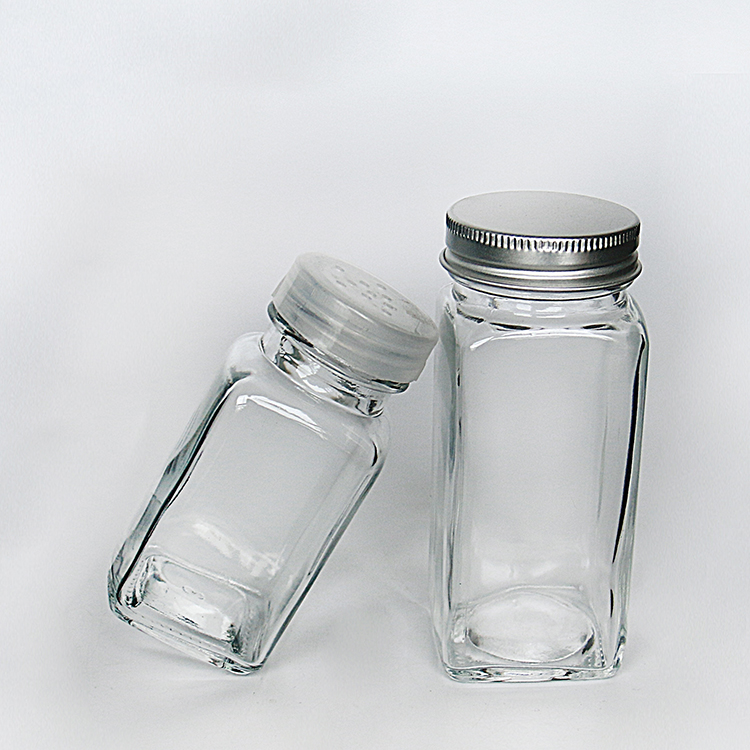 4oz Glass French Square Spice Jar with Shaker and Silver Lid