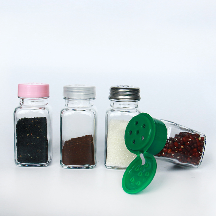 4oz Glass French Square Spice Jar with Shaker and Silver Lid