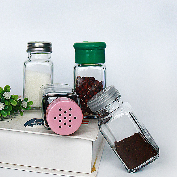 4oz Glass French Square Spice Jar with Shaker and Silver Lid