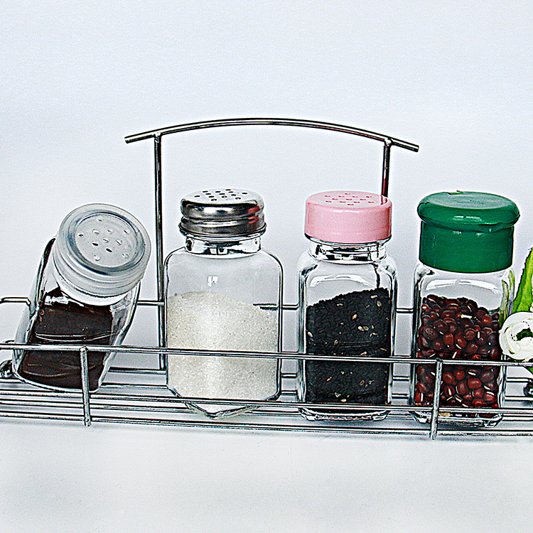 4oz Glass French Square Spice Jar with Shaker and Silver Lid