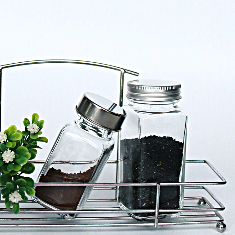 4oz Glass French Square Spice Jar with Shaker and Silver Lid