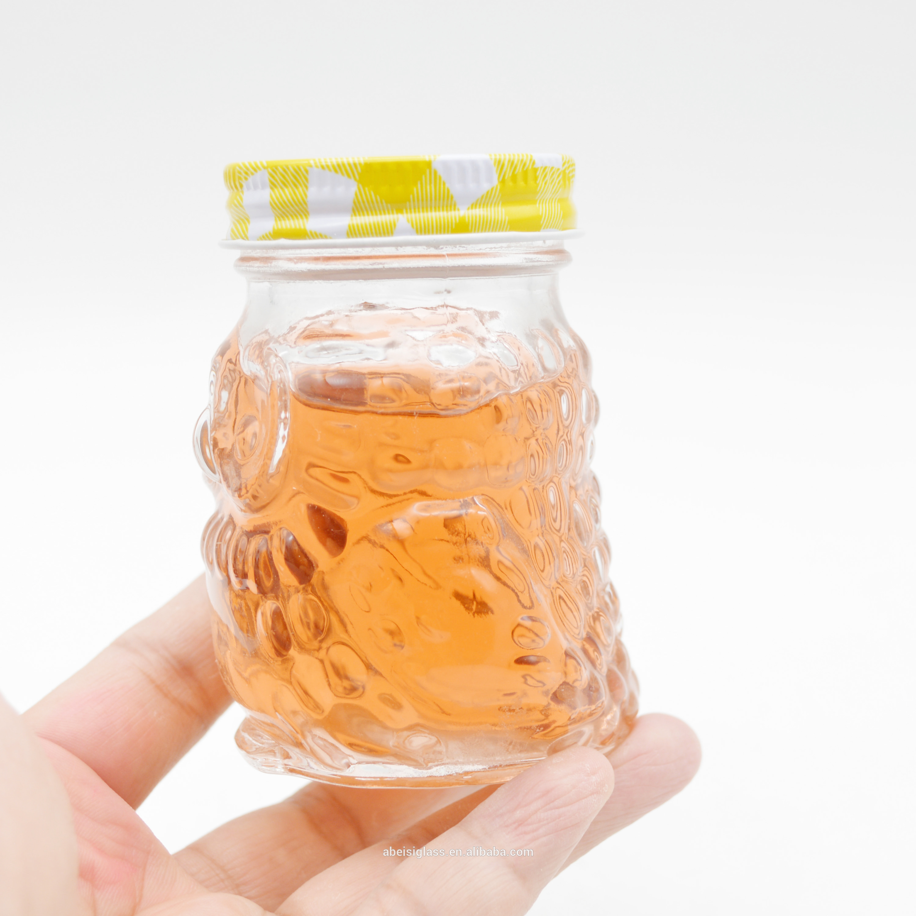 4oz Mini owl Custom glass Jar with metal lid for drinking and beer and juice