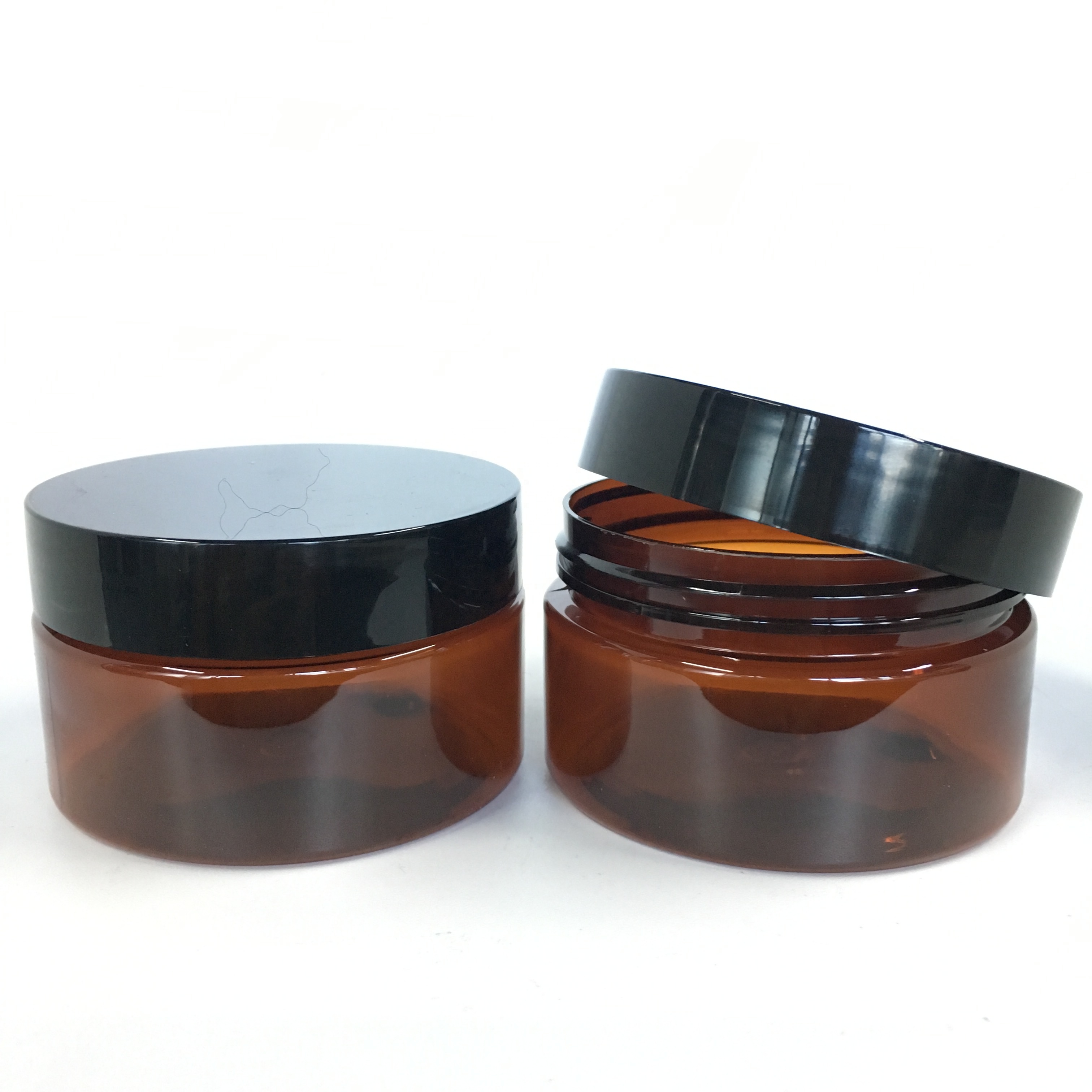 4oz Plastic Amber Wide Mouth Straight Sided Pet Plastic Jars With Black Lid
