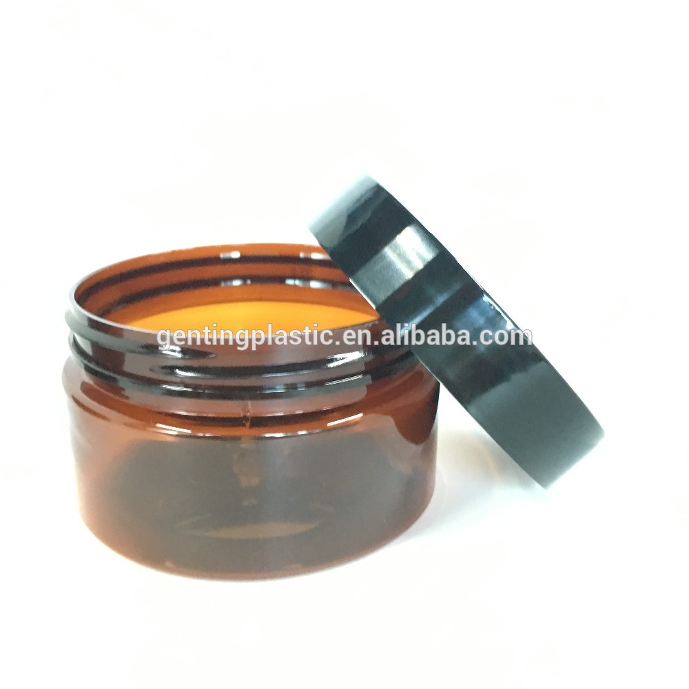 4oz Plastic Amber Wide Mouth Straight Sided Pet Plastic Jars With Black Lid