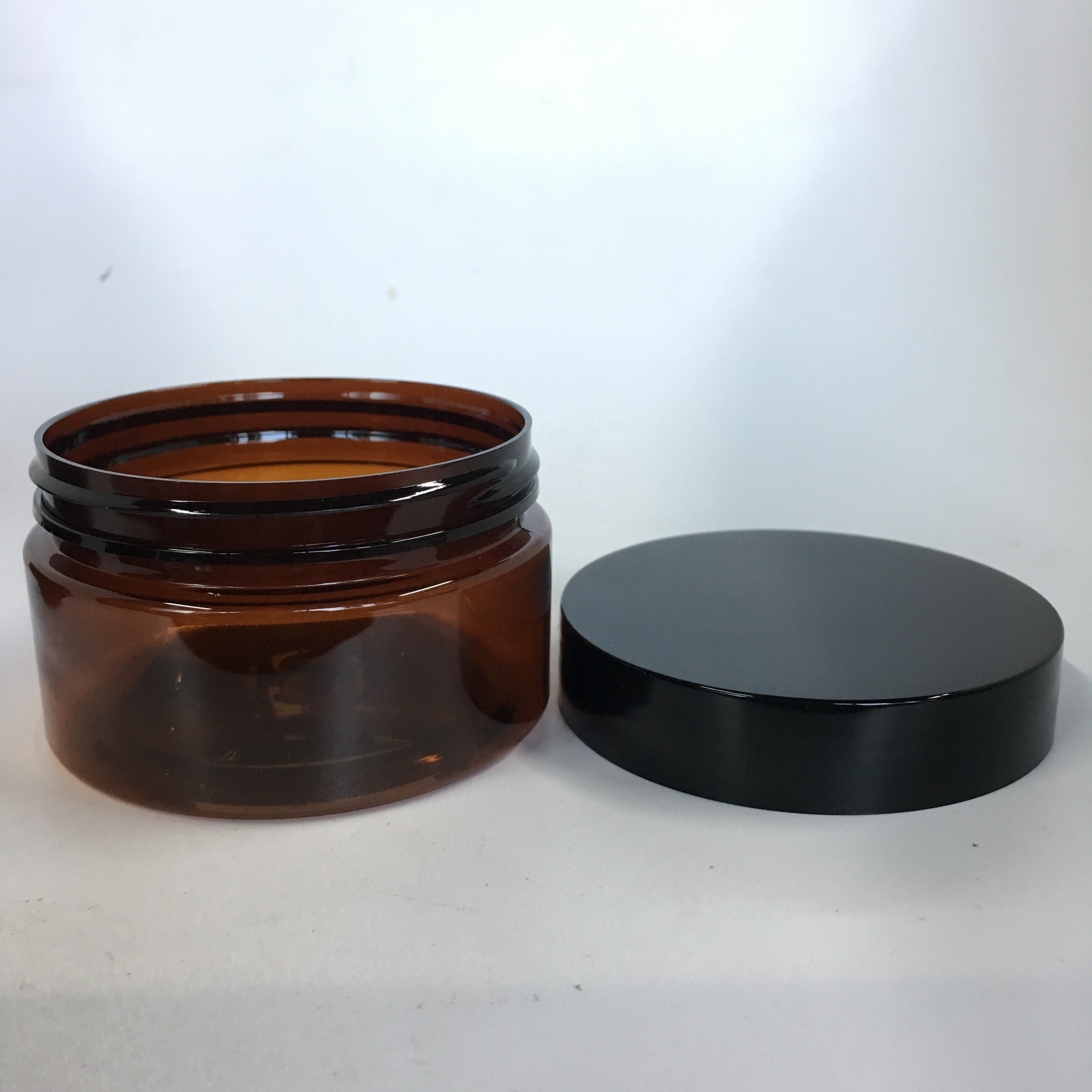 4oz Plastic Amber Wide Mouth Straight Sided Pet Plastic Jars With Black Lid