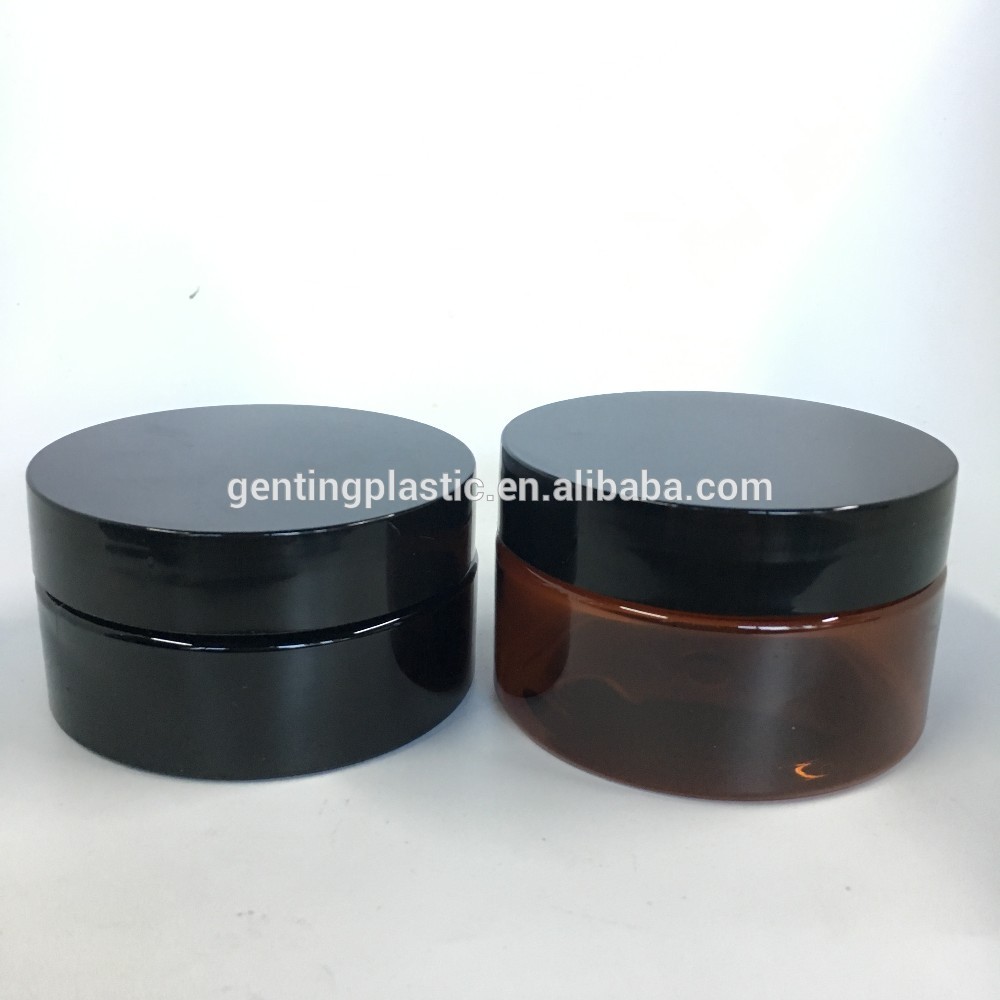4oz Plastic Amber Wide Mouth Straight Sided Pet Plastic Jars With Black Lid