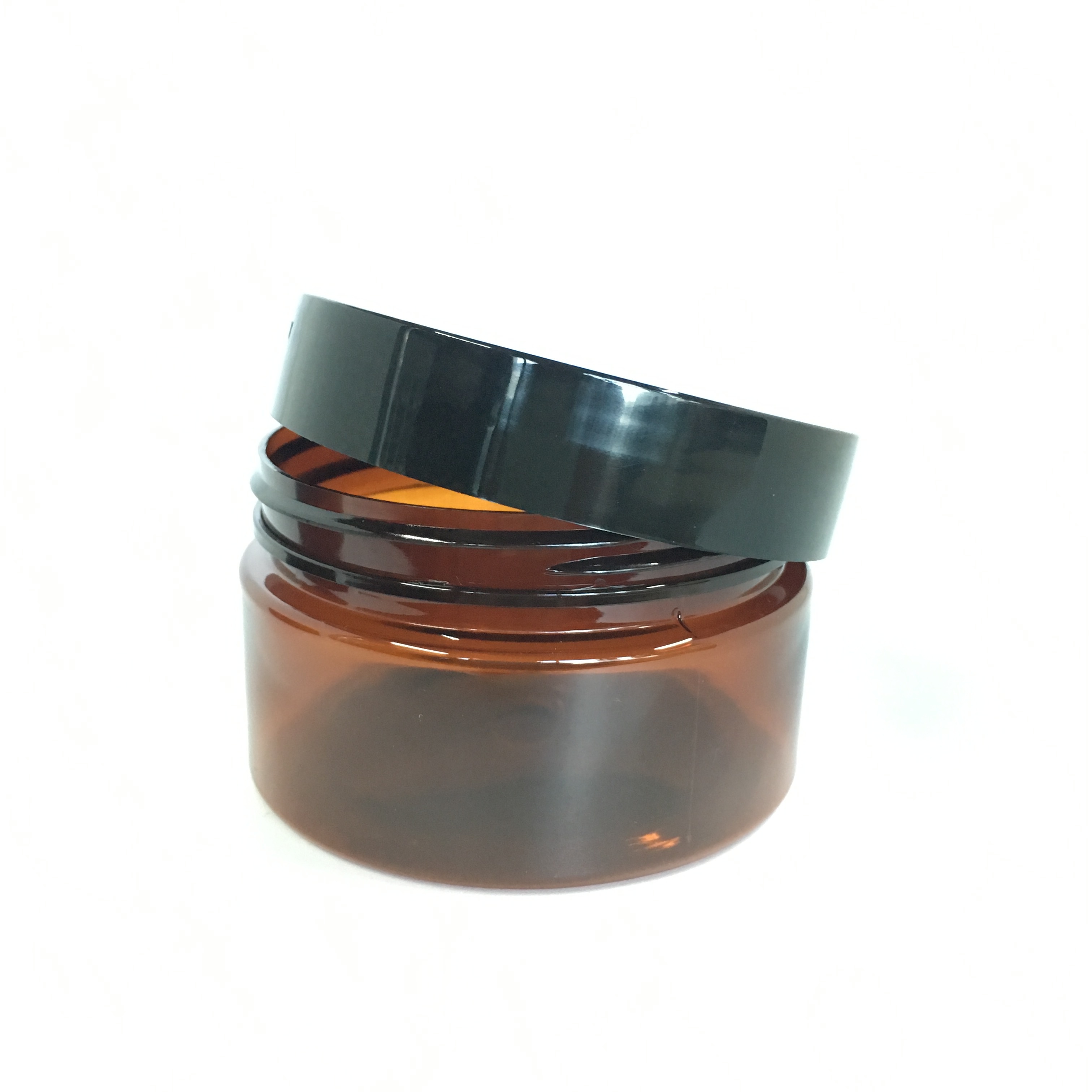 4oz Plastic Amber Wide Mouth Straight Sided Pet Plastic Jars With Black Lid