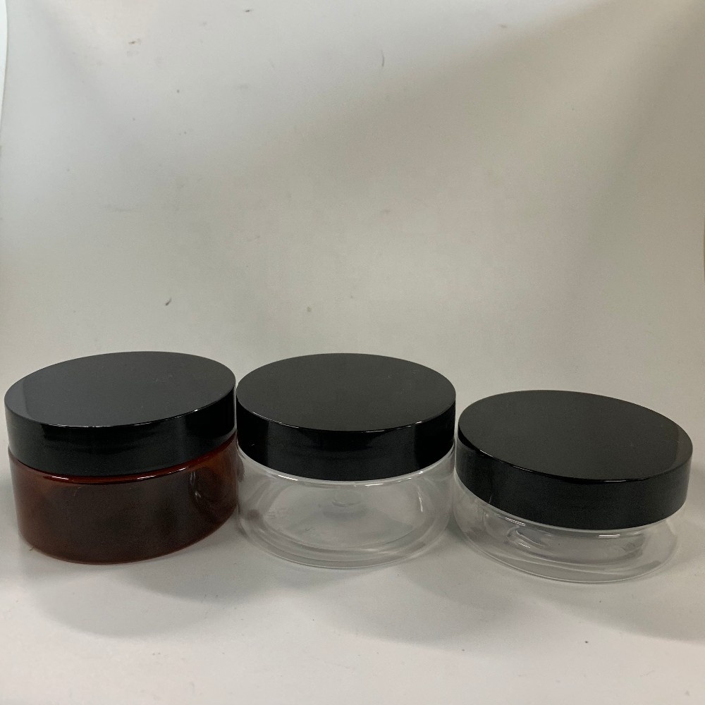 4oz Plastic Amber Wide Mouth Straight Sided Pet Plastic Jars With Black Lid