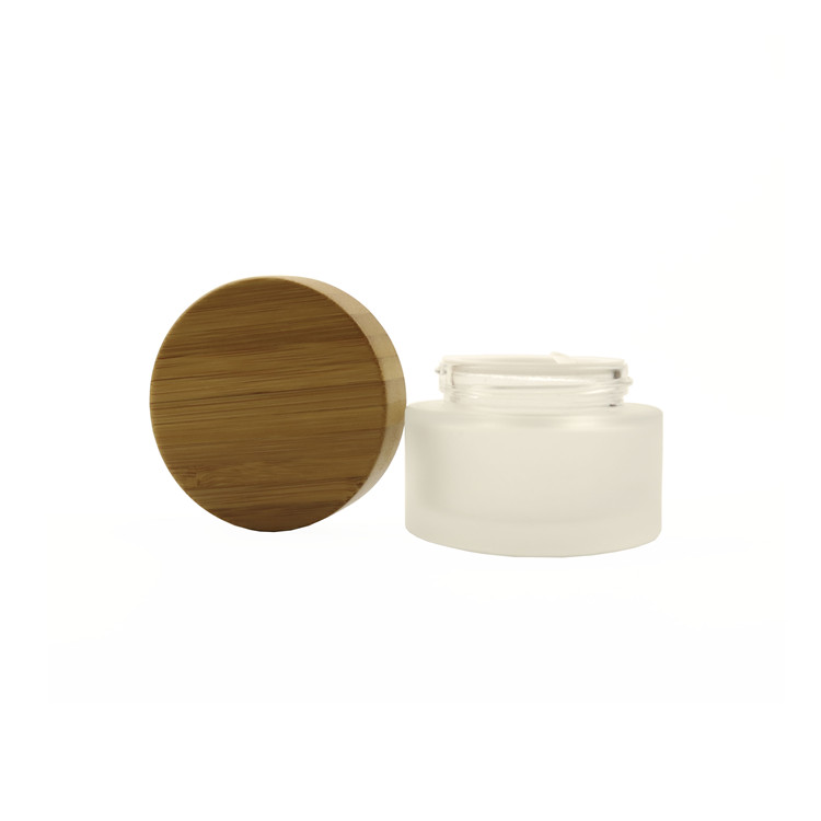 4oz Sloping Shoulder transparent Glass Cosmetic Jar With bamboo Lid