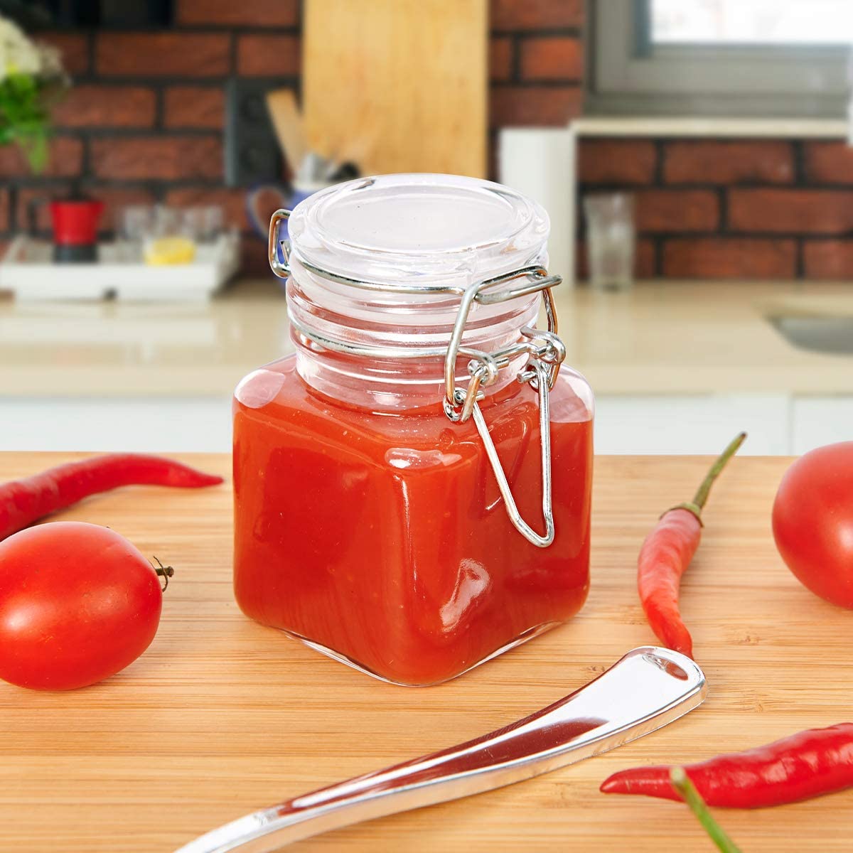 4oz Small glass jar with airtight clip lid for spice