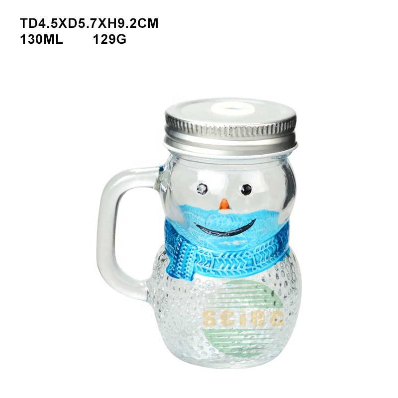 4oz Snowman Shape Mini Glass Mason Jar with Handle
