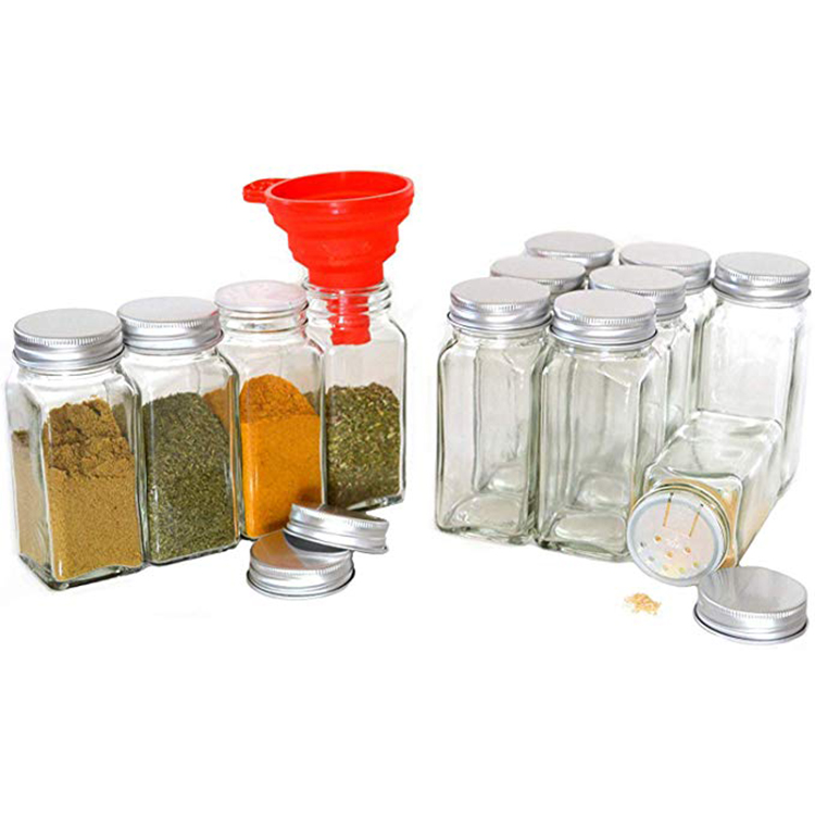 4oz Spice Bottles With Empty Jars Square Glass Spice Jars with Shaker Tops and Chalkboard Label Shakers Glass Containers
