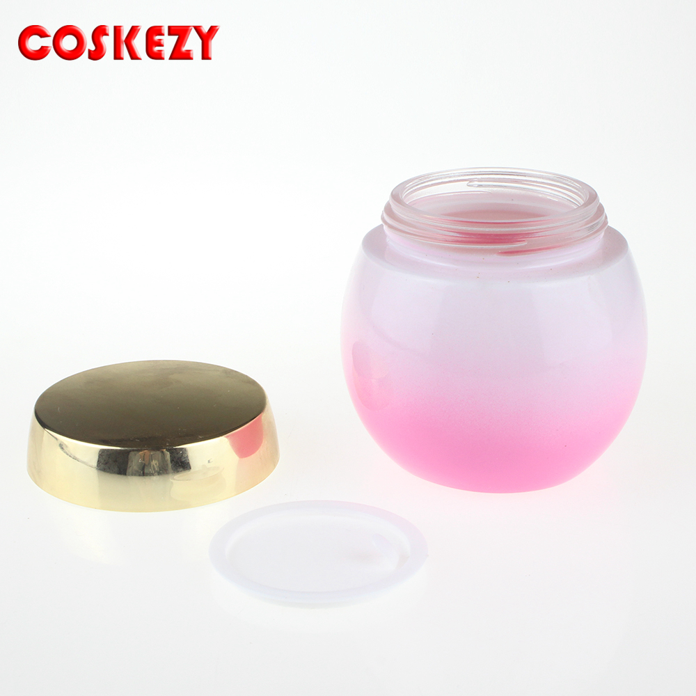 4oz cosmetic jar with gold aluminium cream jar, Pink glass jar cosmetic packaging for cream