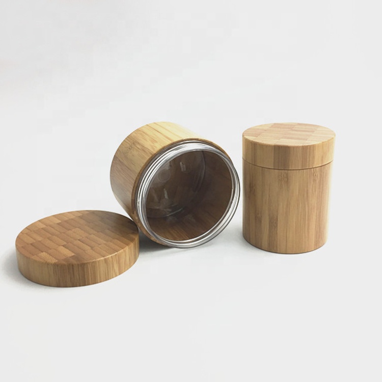 4oz empty bamboo outside PET cosmetic jar for personal care
