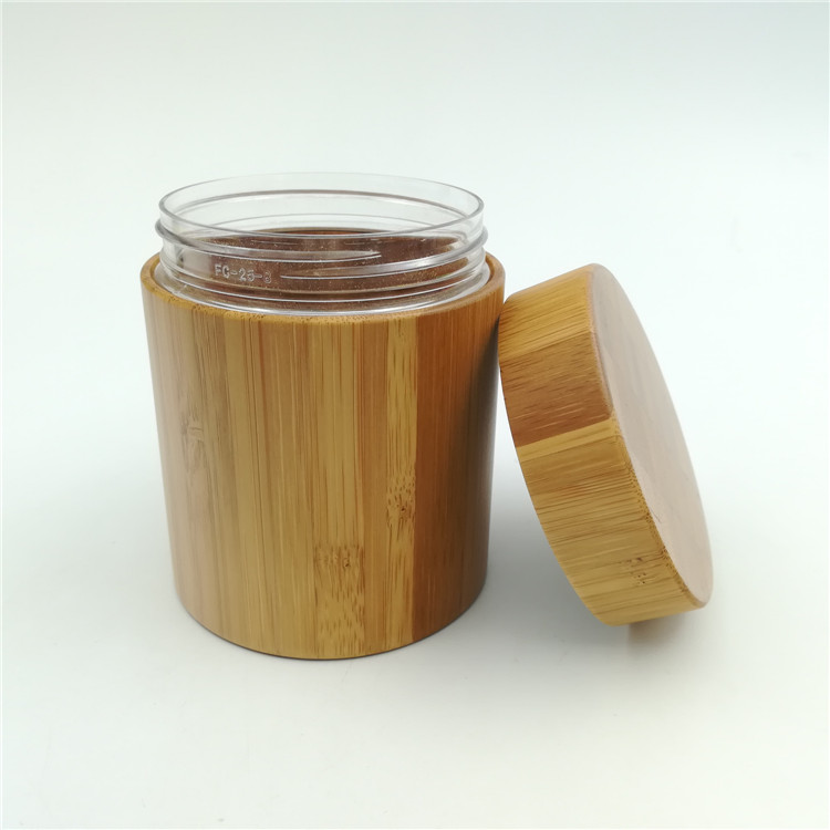 4oz empty bamboo outside PET cosmetic jar for personal care
