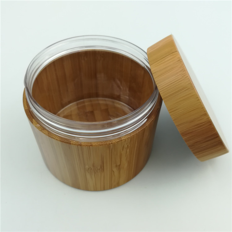4oz empty bamboo outside PET cosmetic jar for personal care
