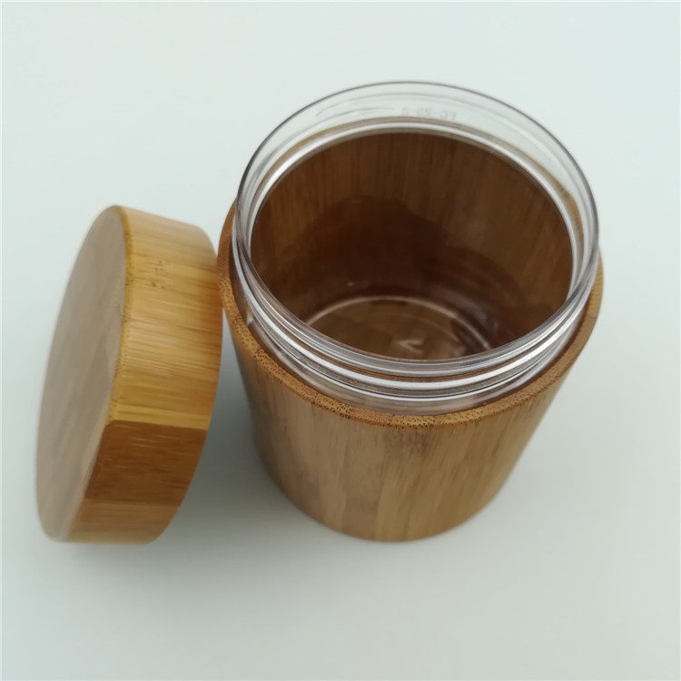 4oz empty bamboo outside PET cosmetic jar for personal care