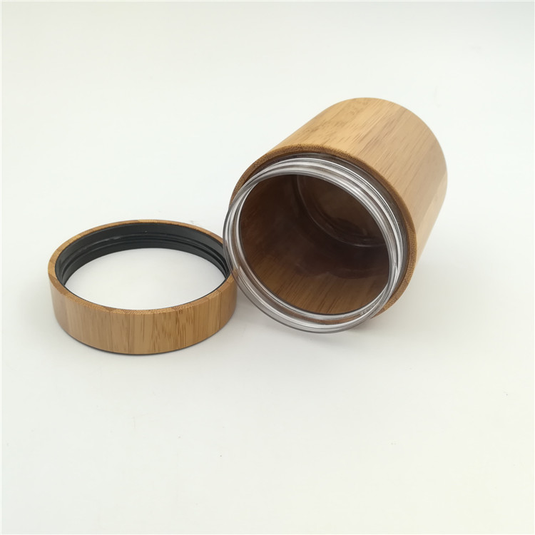 4oz empty bamboo outside PET cosmetic jar for personal care