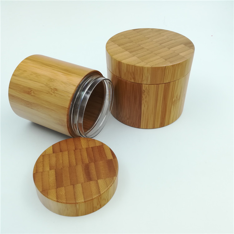 4oz empty bamboo outside PET cosmetic jar for personal care