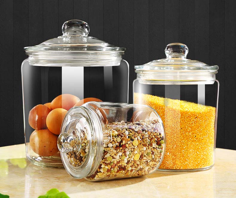 4pc Canister Sets For Kitchen Counter Glass Jars With Lids Serving Grains Eggs Nuts Tea