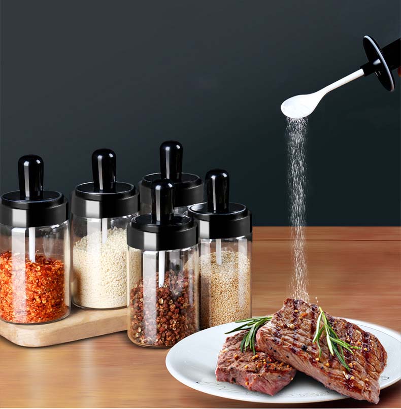 4pcs Glass Canister With Lid Kitchen Spices Containers Glass Jars Serving For Oil Spices Sugar Salt