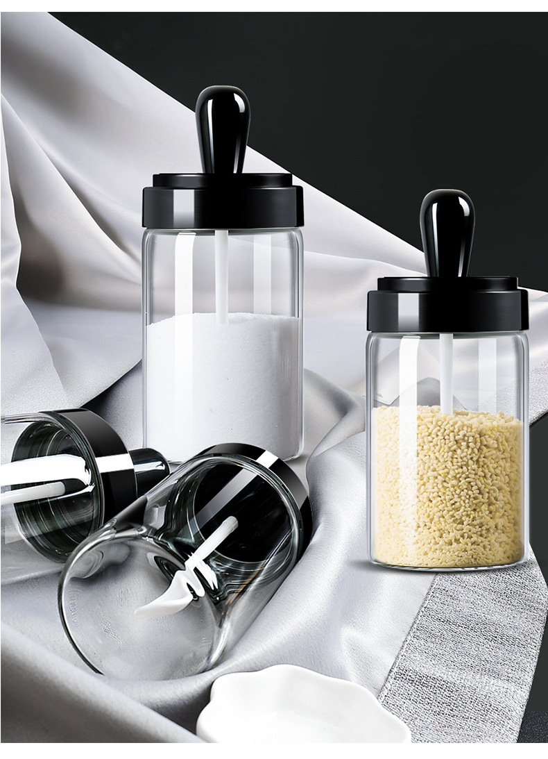 4pcs Glass Canister With Lid Kitchen Spices Containers Glass Jars Serving For Oil Spices Sugar Salt