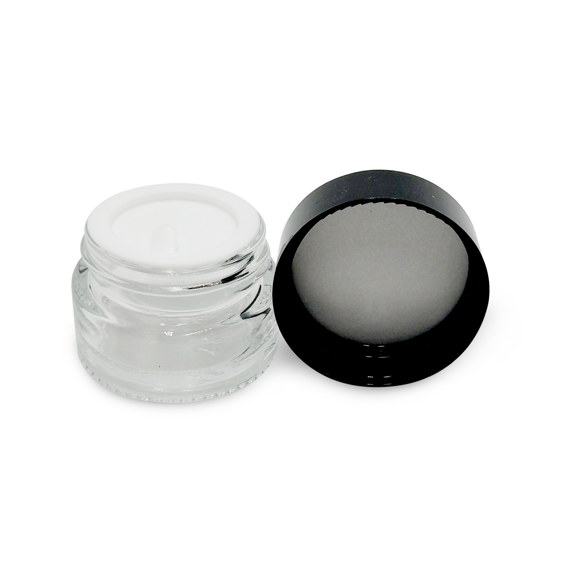 5/10/15/20/30/50/100G clear glass jars with aluminum black lid for skin care cream