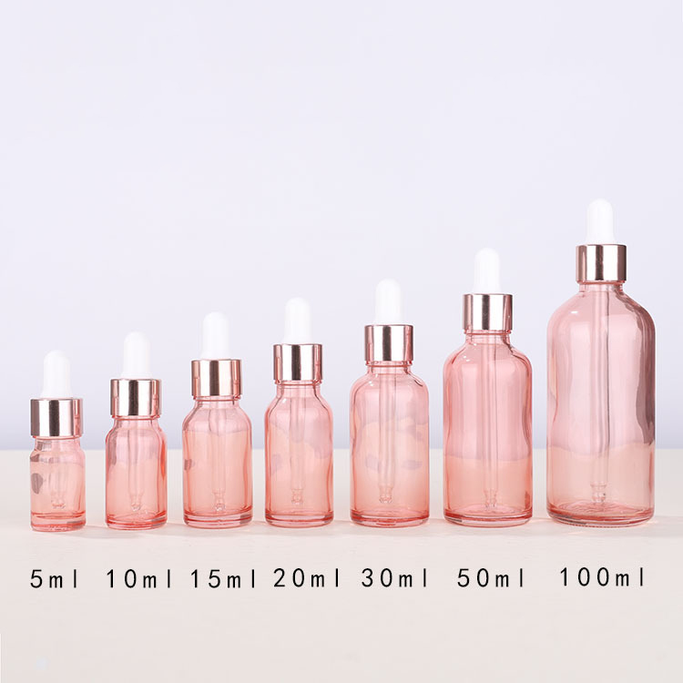 5 10 15 20 30 50ml 100ml pink glass dropper Bottle Rose cosmetic Spray oil roller essential oil bottles