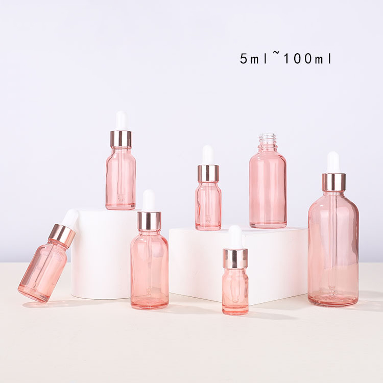 5 10 15 20 30 50ml 100ml pink glass dropper Bottle Rose cosmetic Spray oil roller essential oil bottles