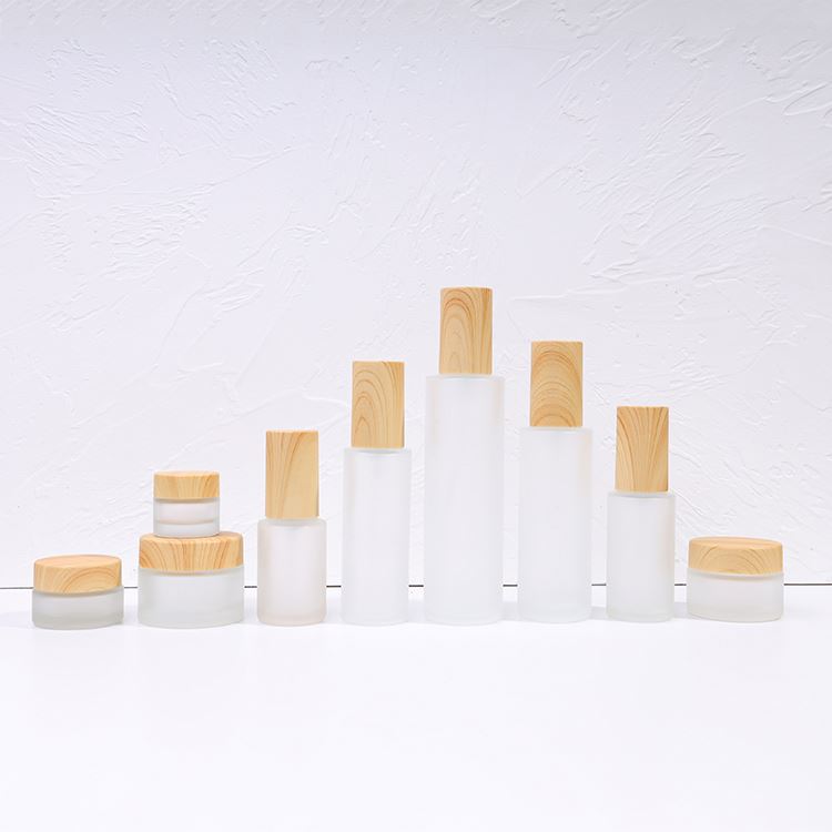 5-100g Frosted Face/Eye Cream Glass Jar Facial Mud Glass Jar With Natural Wood Grain Lid