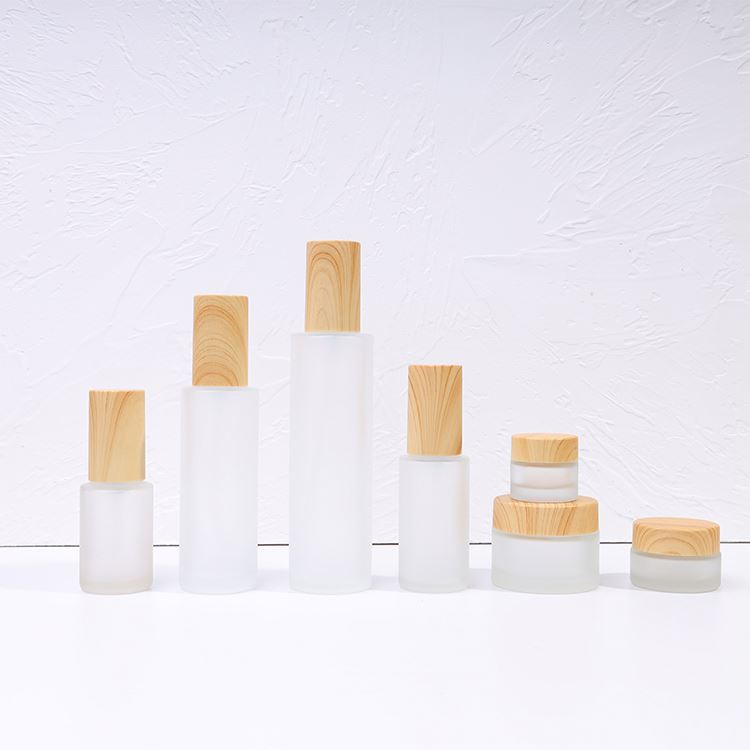 5-100g Frosted Face/Eye Cream Glass Jar Facial Mud Glass Jar With Natural Wood Grain Lid