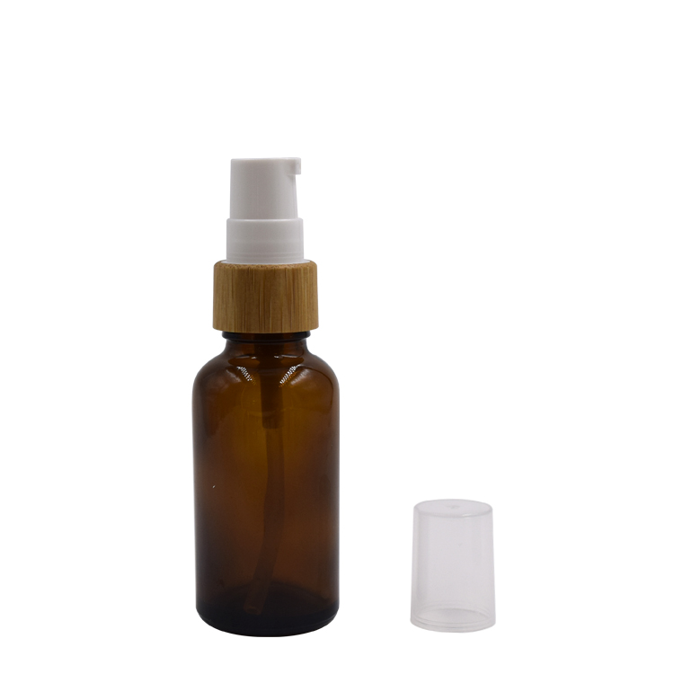 5-200ml bamboo lotion pump spray amber glass bamboo essential oil glass bottle