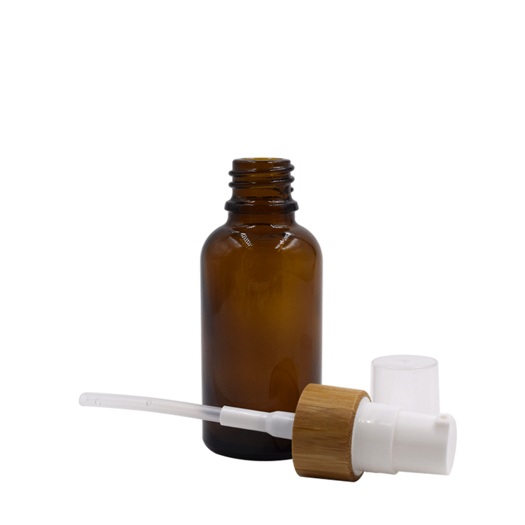 5-200ml bamboo lotion pump spray amber glass bamboo essential oil glass bottle