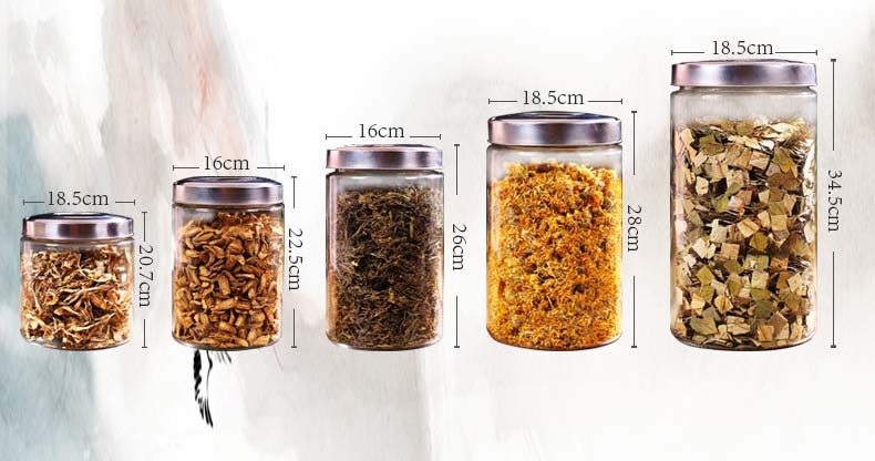 5 Pieces High Capacity Clear Glass Jar With Airtight Stainless Steel Lids For Apothecary Containers Nuts Grains Spice