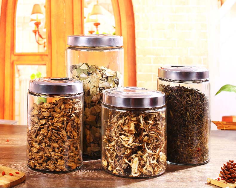 5 Pieces High Capacity Clear Glass Jar With Airtight Stainless Steel Lids For Apothecary Containers Nuts Grains Spice
