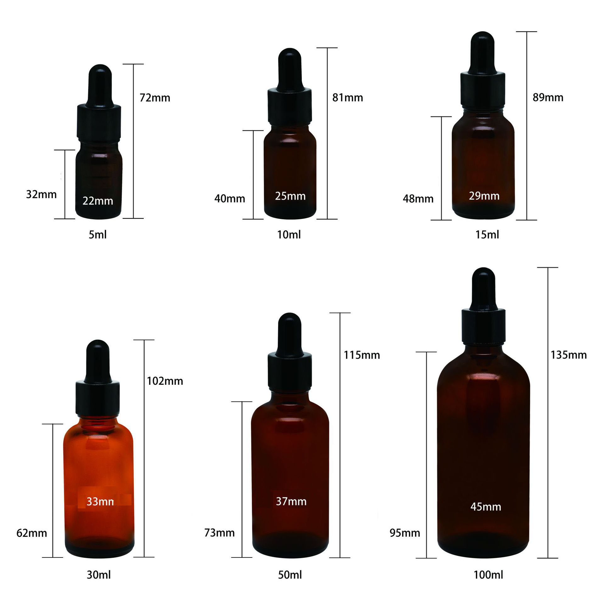 5 ml 10 ml 15 ml 30 ml 50ml 100ml brown amber refined oil glass dropper bottle