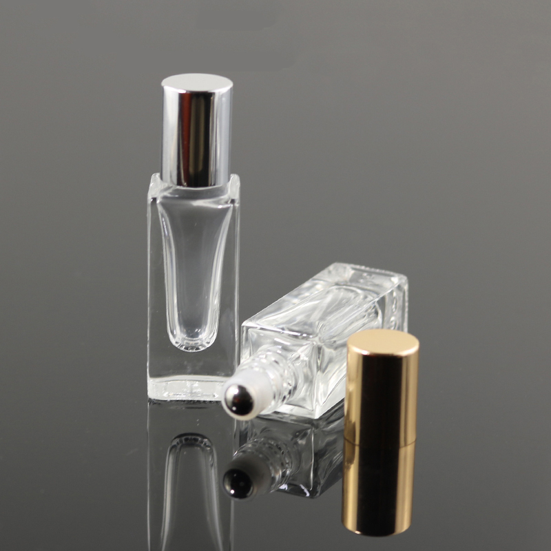 5 ml 10 ml mini square glass roll on bottle steel roller ball perfume bottle (NRB08A)