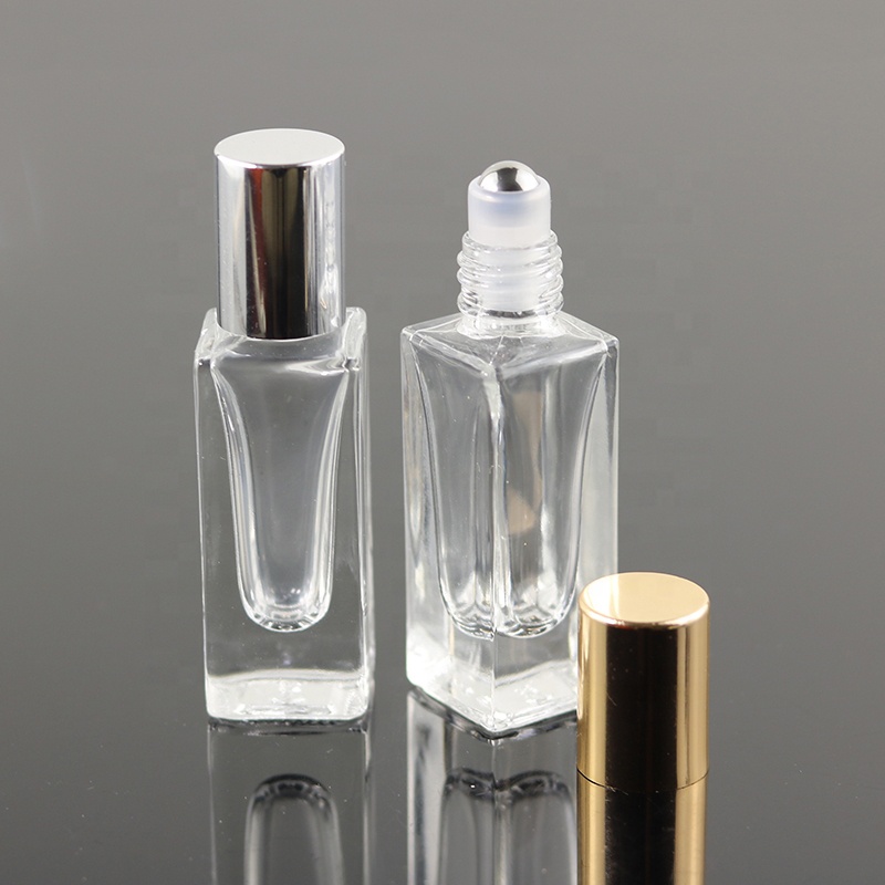 5 ml 10 ml mini square glass roll on bottle steel roller ball perfume bottle (NRB08A)