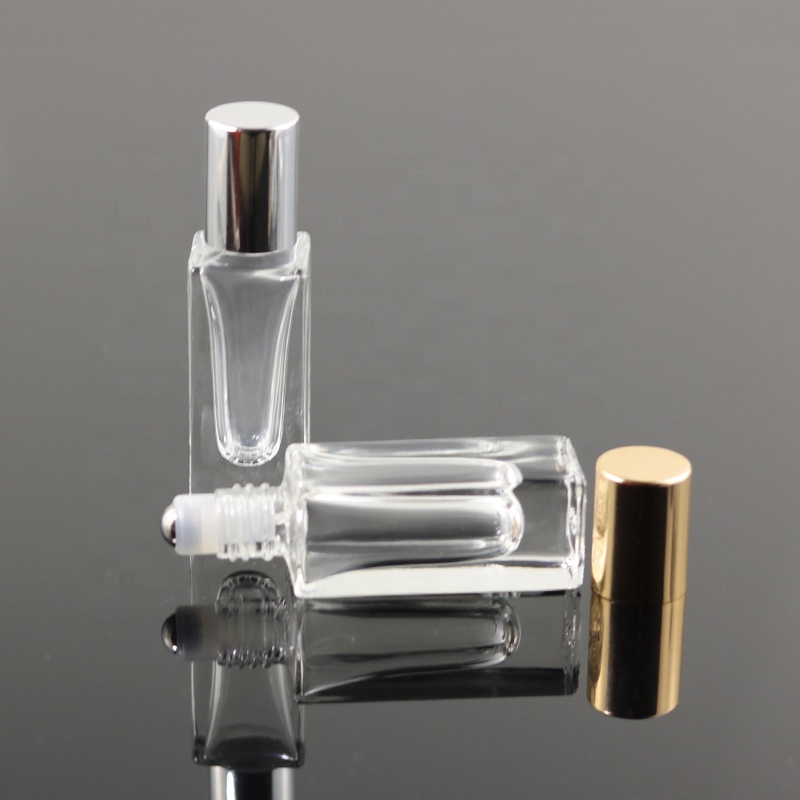 5 ml 10 ml mini square glass roll on bottle steel roller ball perfume bottle (NRB08A)