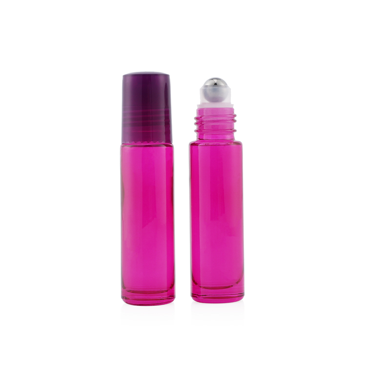 5 ml 10ml blue amber green pink perfume glass packaging with stainless steel roller ball roller-on bottles with caps