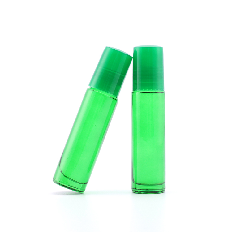 5 ml 10ml blue amber green pink perfume glass packaging with stainless steel roller ball roller-on bottles with caps