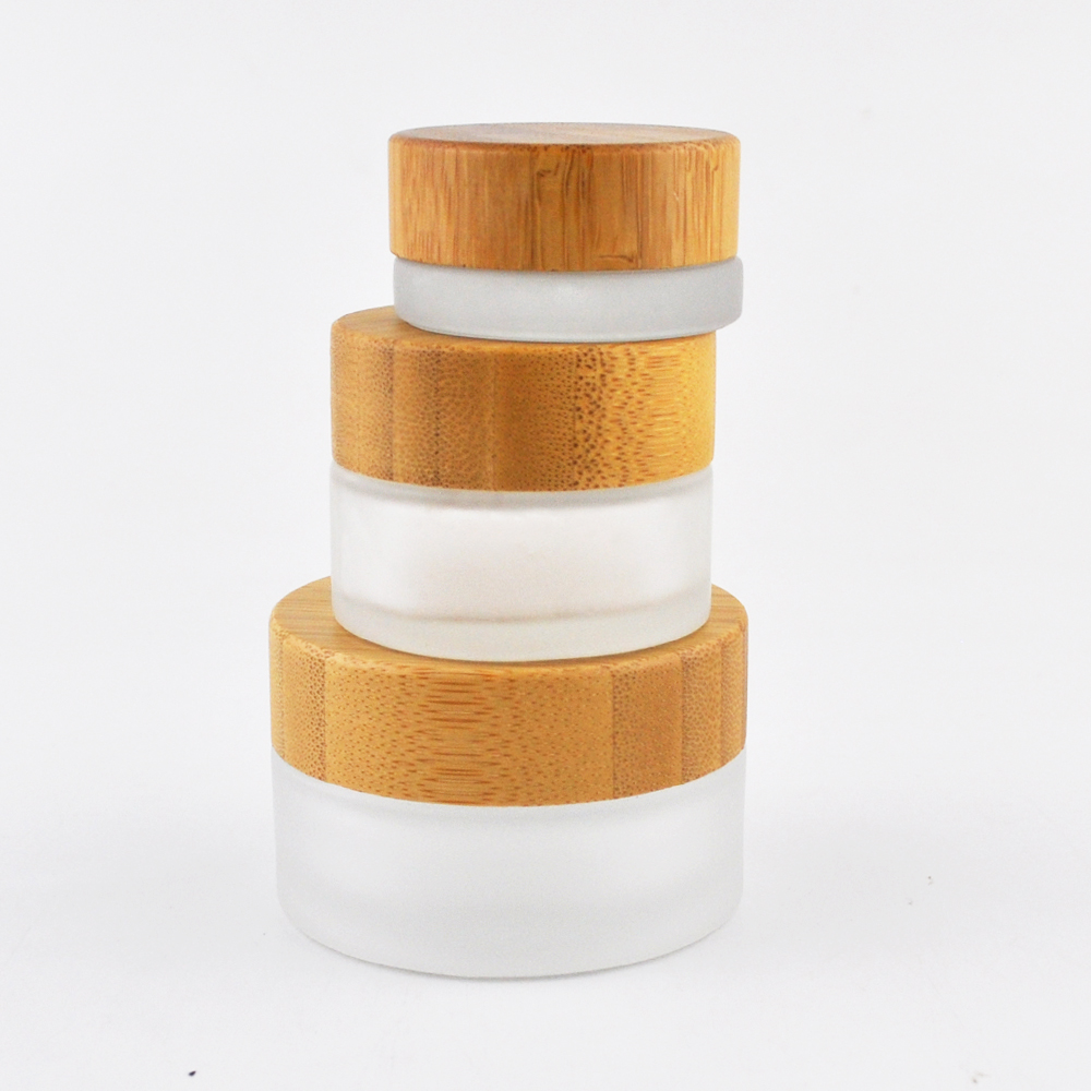 5 ml 15 ml 30 ml 50 ml 100 ml frosted glass jar bamboo lid face cream container