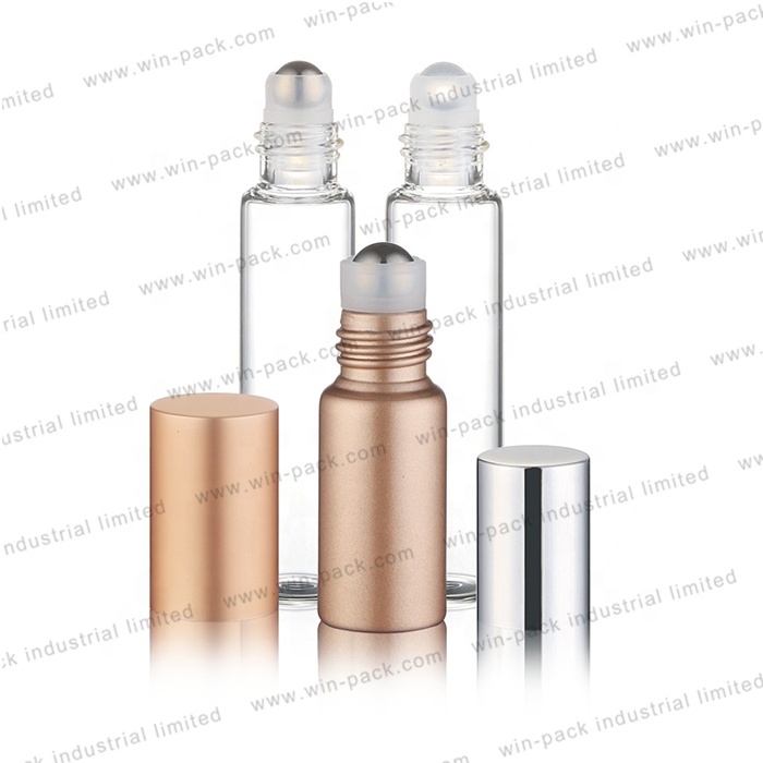 5 ml 15ml clear frosted rose gold glass empty roll on perfume bottle with metal roller ball