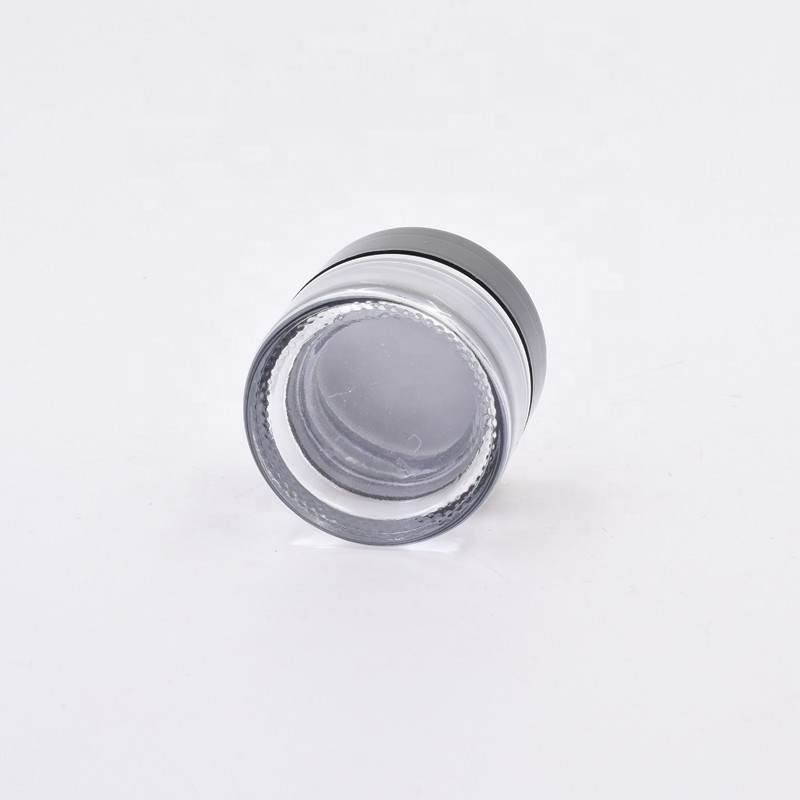5 ml clear round straight side eye cream cosmetic packing glass jar with plastic child proof lid.