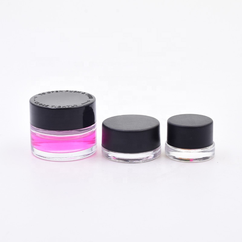 5 ml clear round straight side eye cream cosmetic packing glass jar with plastic child proof lid.