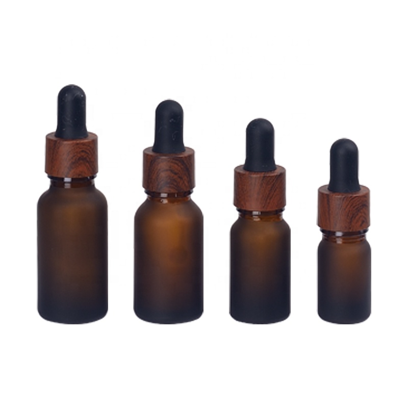 5 ml frosted brown cosmetic glass essential oil bottles 18 mm wood plastic dropper cap for 5 ml matte amber glass bottle
